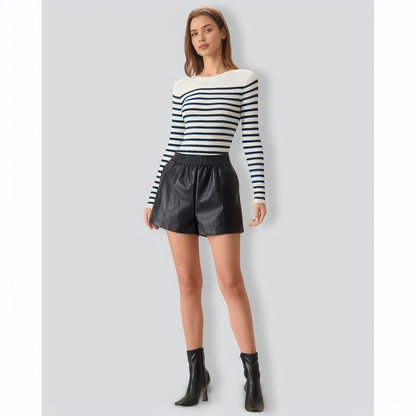 Women's Navy Boat Neck Slim Striped Sweater