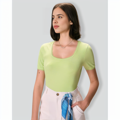 The Green Square Neck Lace Trim Knit Tee