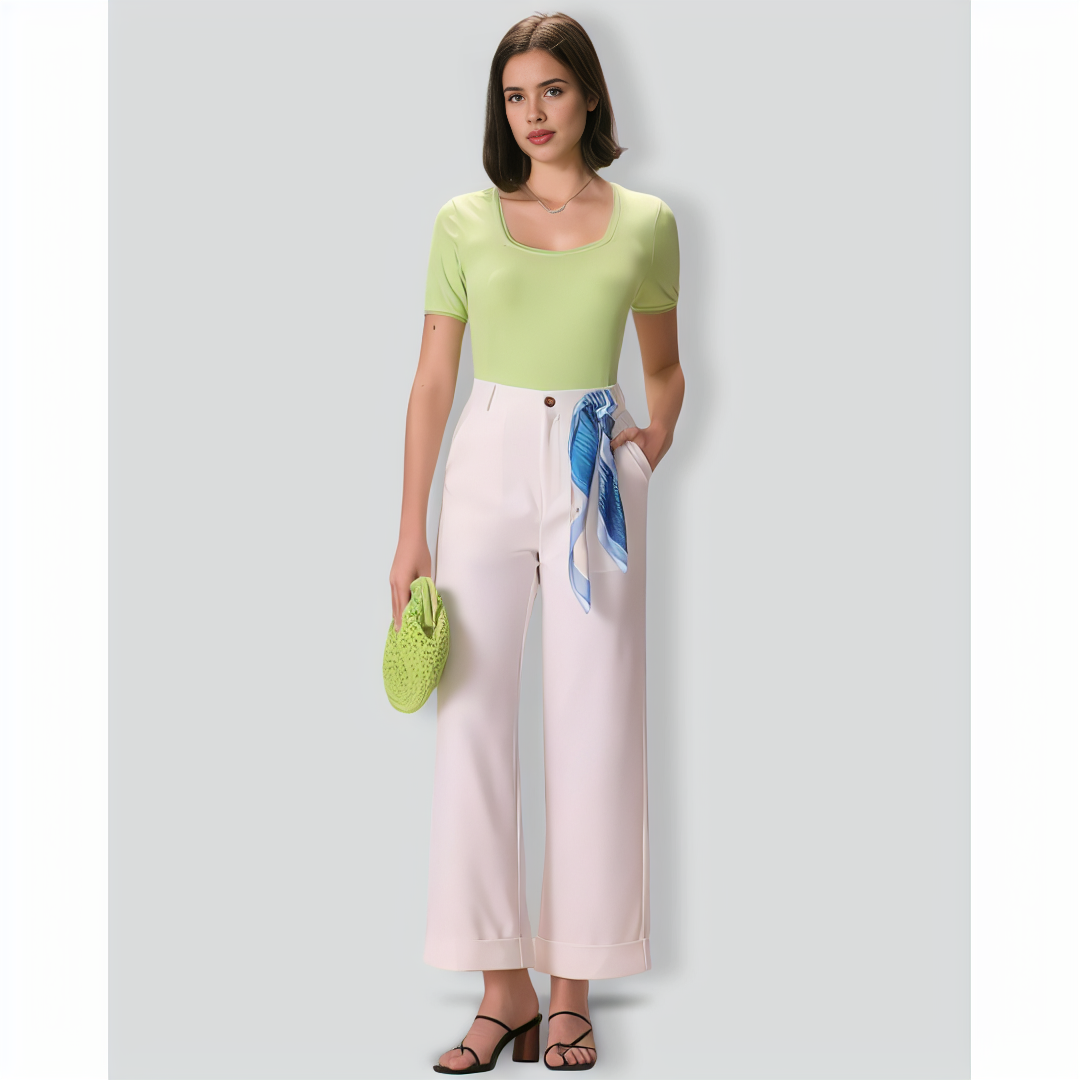 The Green Square Neck Lace Trim Knit Tee