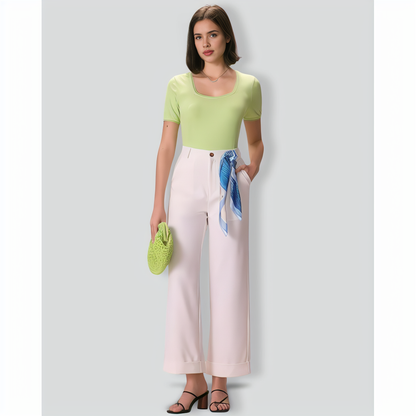 The Green Square Neck Lace Trim Knit Tee