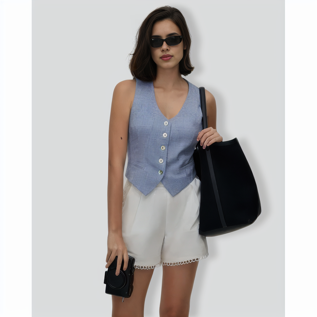 The Blue V-Neck Button Vest