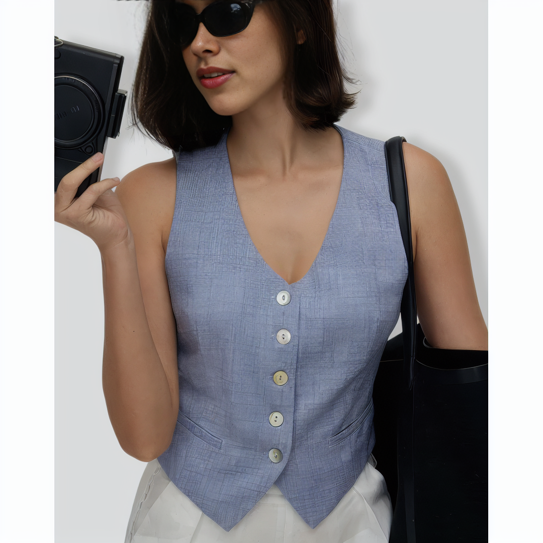The Blue V-Neck Button Vest