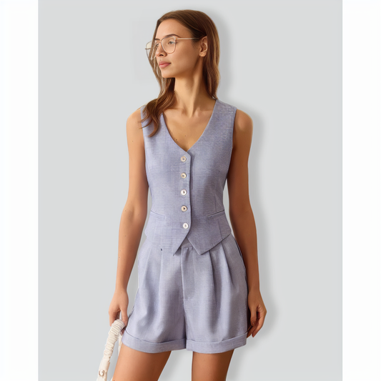 The Blue V-Neck Button Vest