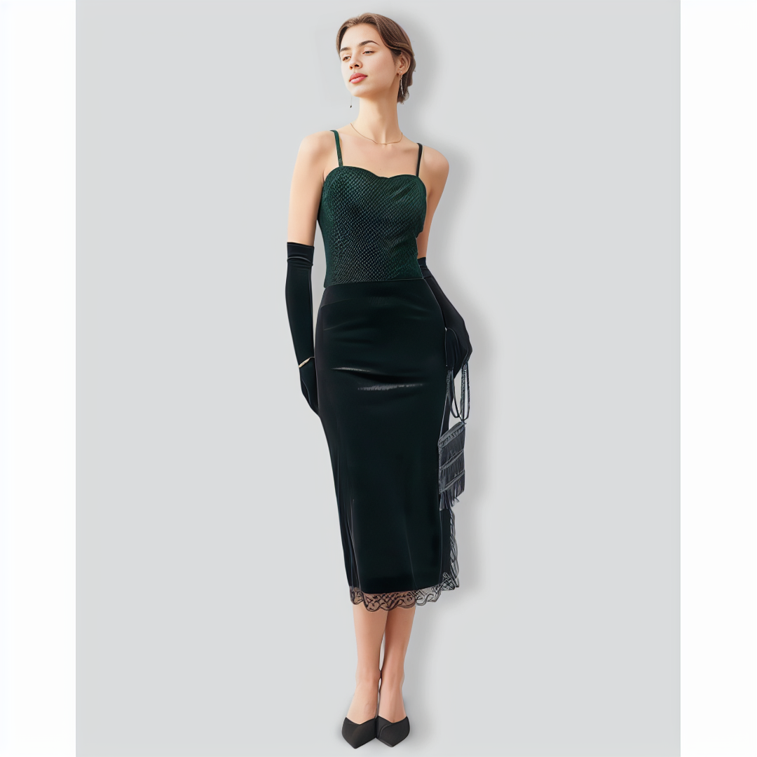 The Green Sweetheart Neck Velvet Crop Cami Top