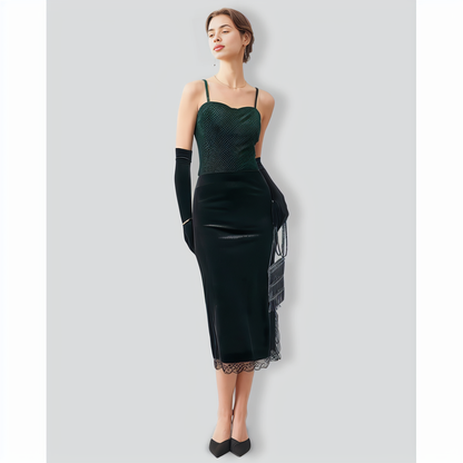 The Green Sweetheart Neck Velvet Crop Cami Top