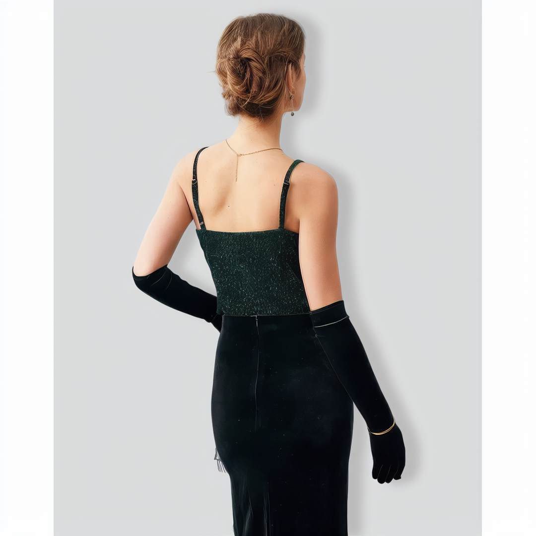 The Green Sweetheart Neck Velvet Crop Cami Top