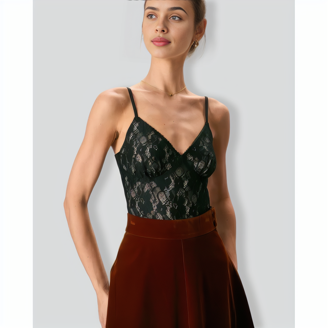 The Black V-Neck Lace Cami Top