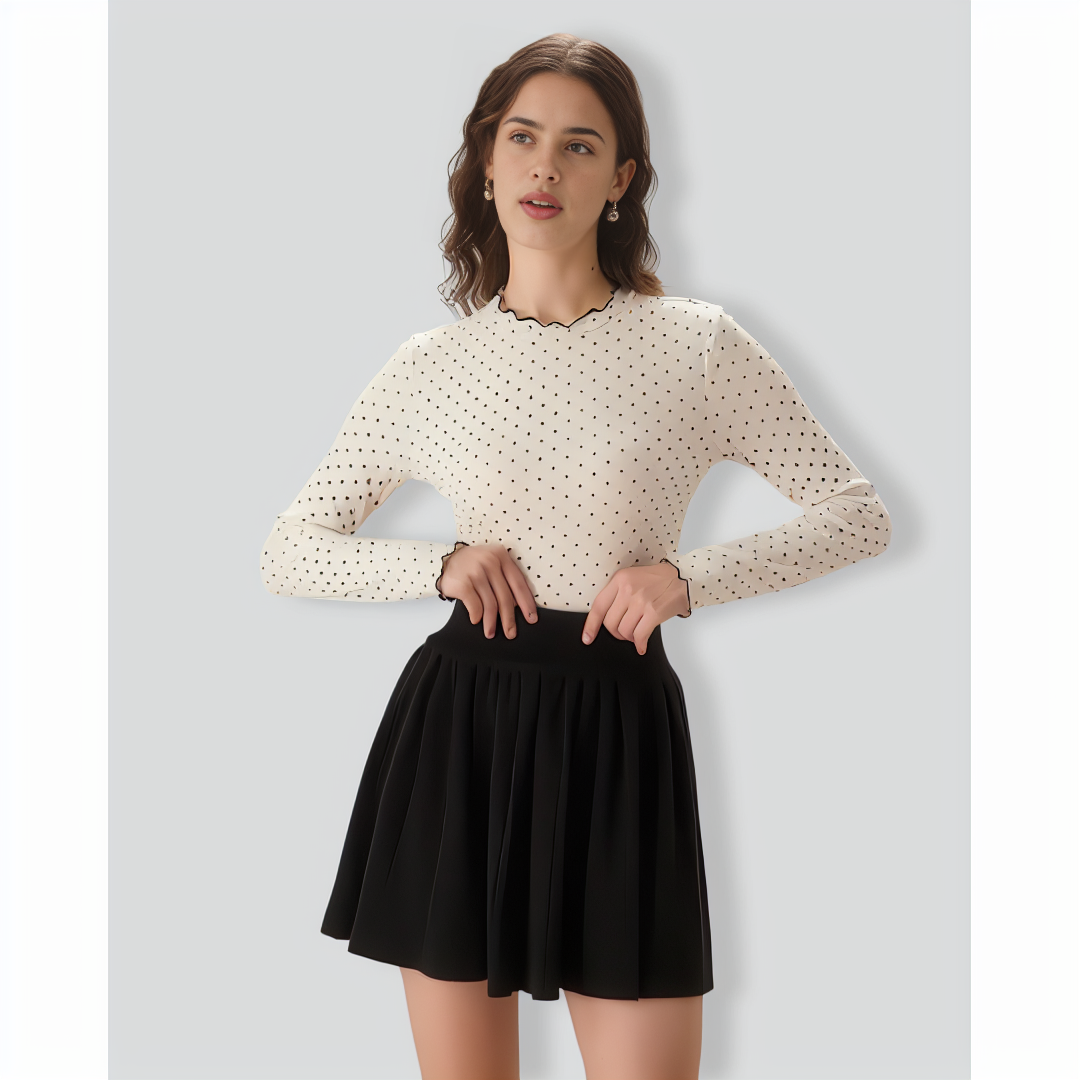 White Mock Neck Polka Dot Tee