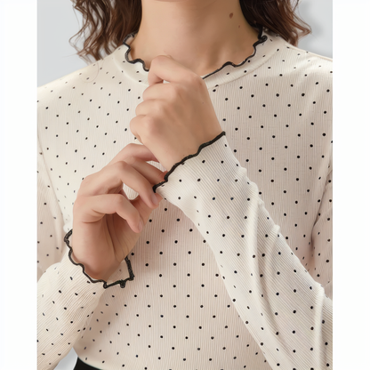 White Mock Neck Polka Dot Tee