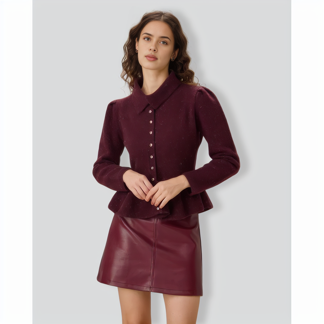 Purple Lapel Single-breasted Ruffle Cardigan