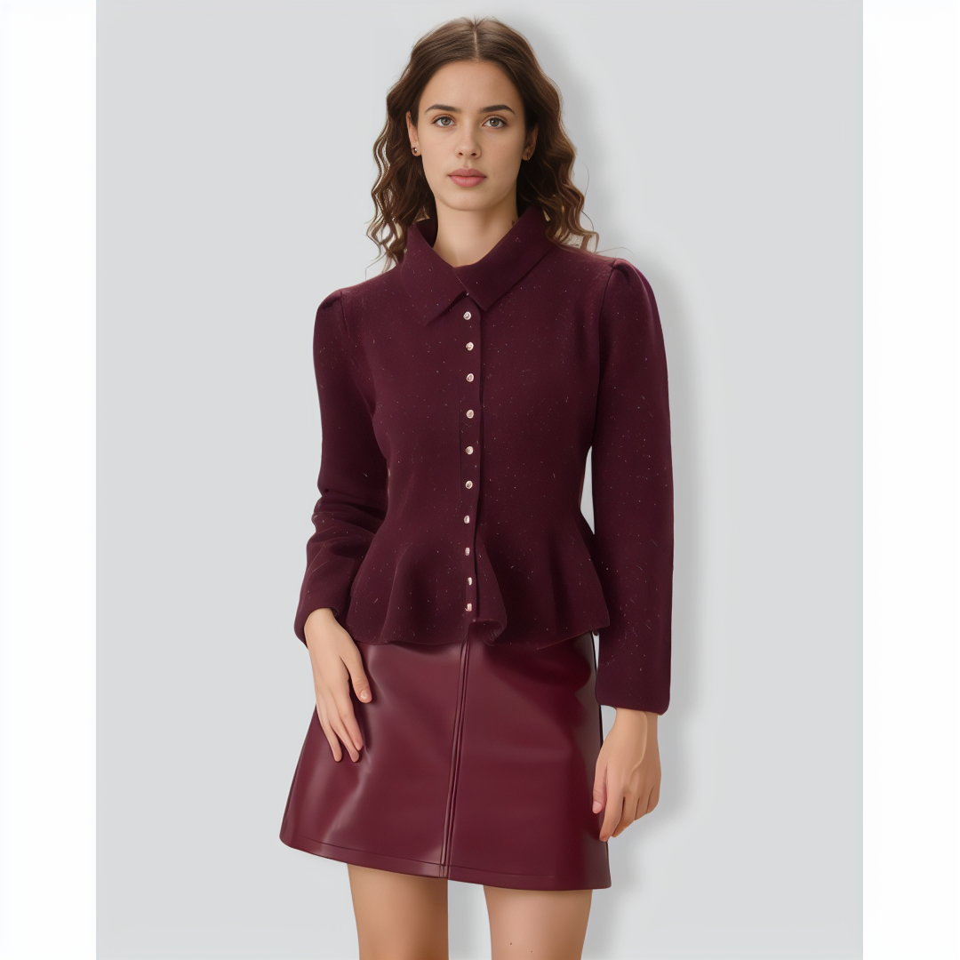 Purple Lapel Single-breasted Ruffle Cardigan