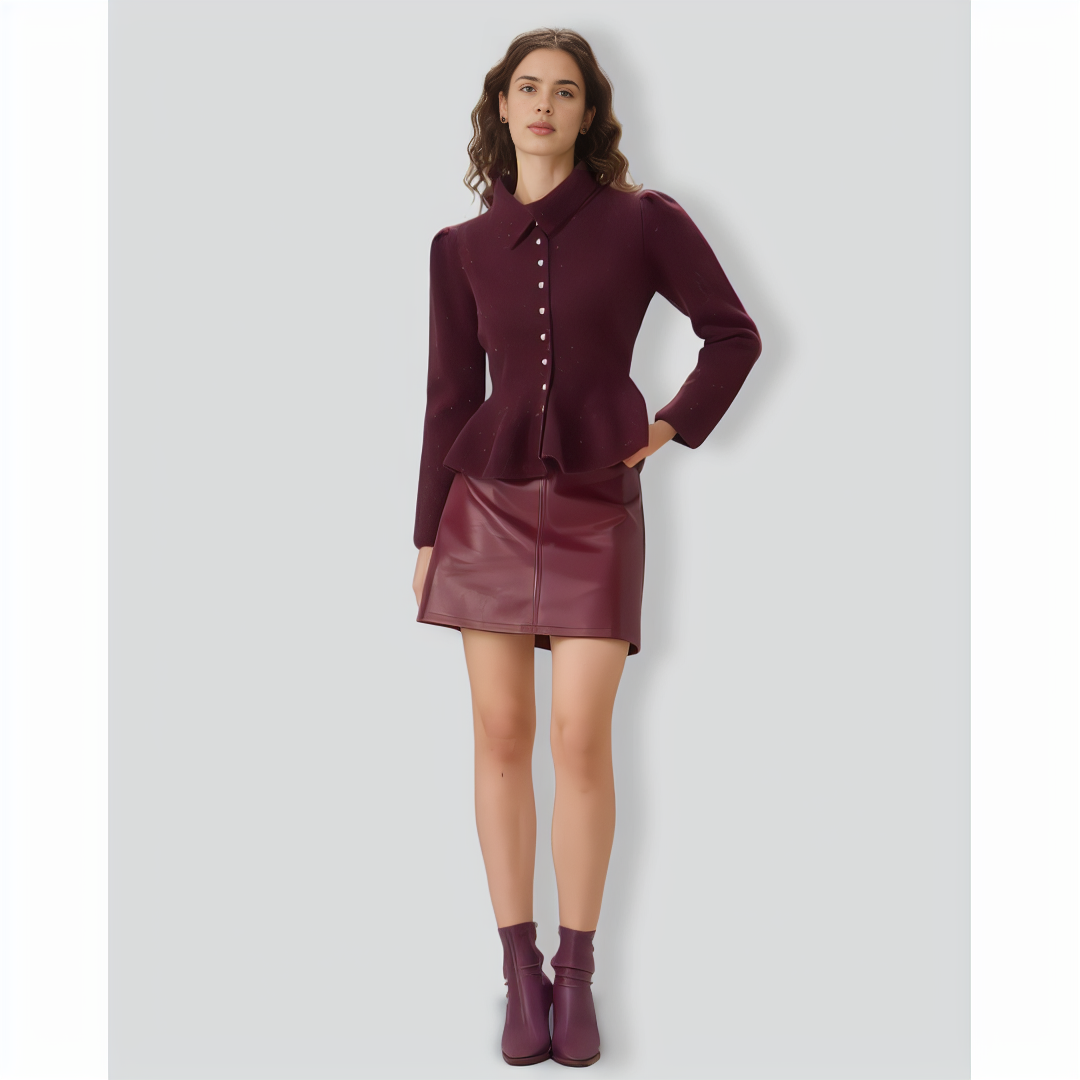 Purple Lapel Single-breasted Ruffle Cardigan