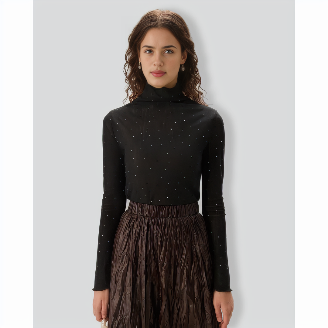 Women's Black Polka Dot See-through Slim Tee