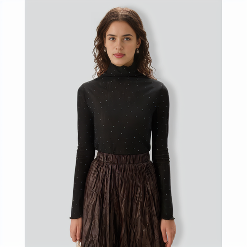 Women's Black Polka Dot See-through Slim Tee