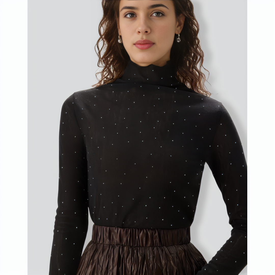 Women's Black Polka Dot See-through Slim Tee
