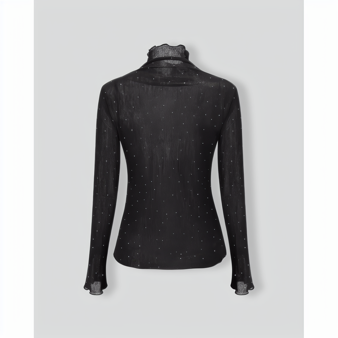 Women's Black Polka Dot See-through Slim Tee