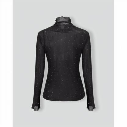 Women's Black Polka Dot See-through Slim Tee