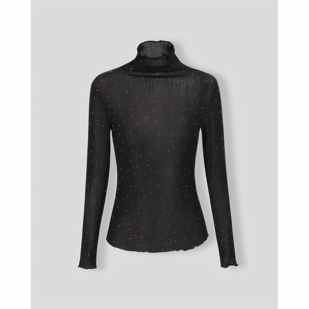 Women's Black Polka Dot See-through Slim Tee