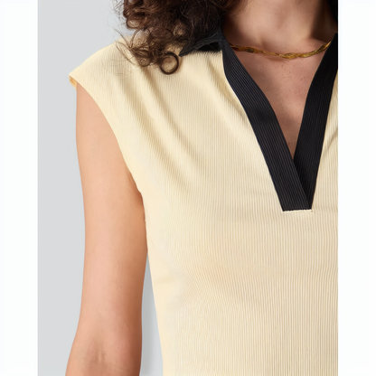 Women's Beige V-Neck Knitted Tee