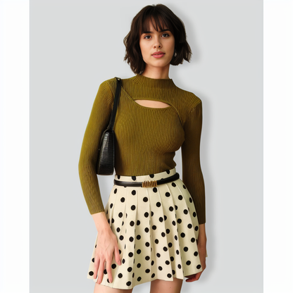 The Green Mock Neck Cut Out Knit Top