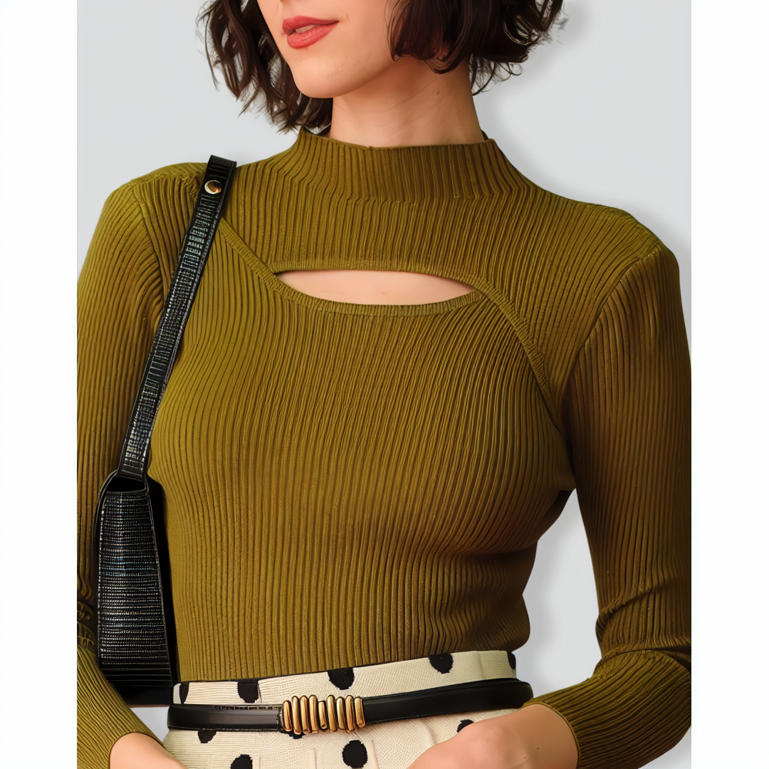 The Green Mock Neck Cut Out Knit Top