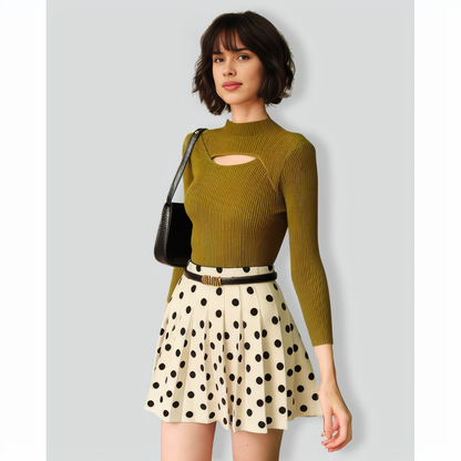 The Green Mock Neck Cut Out Knit Top