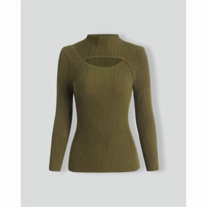 The Green Mock Neck Cut Out Knit Top
