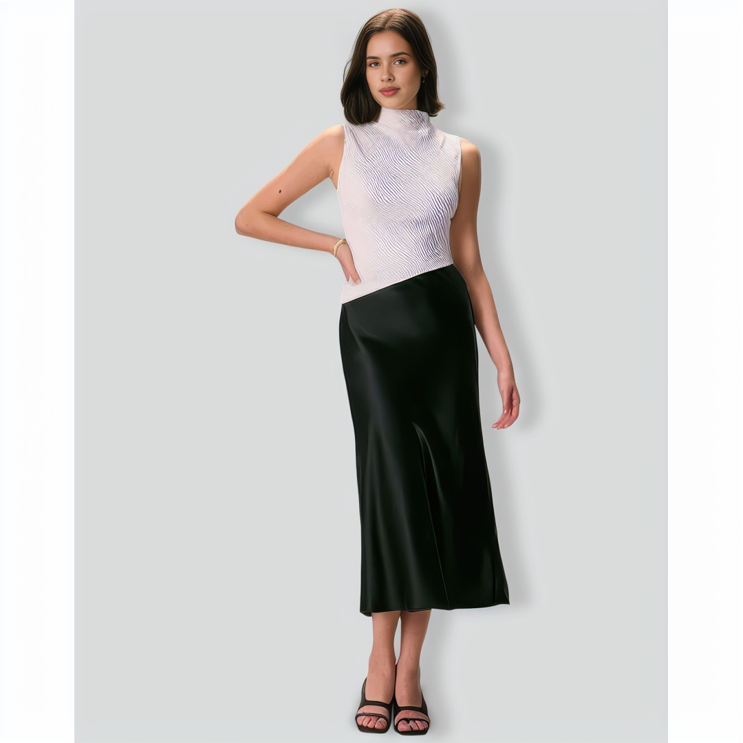 The White Mock Neck Water Ripple Asymmetrical Tank Top