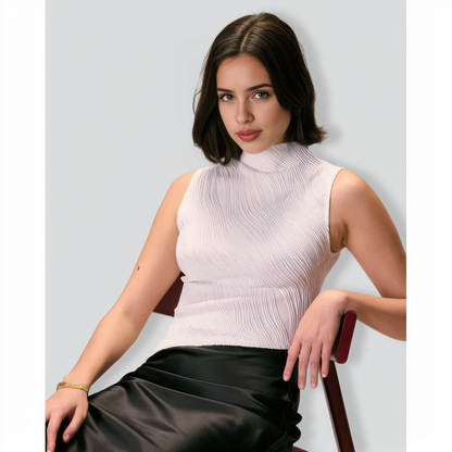 The White Mock Neck Water Ripple Asymmetrical Tank Top