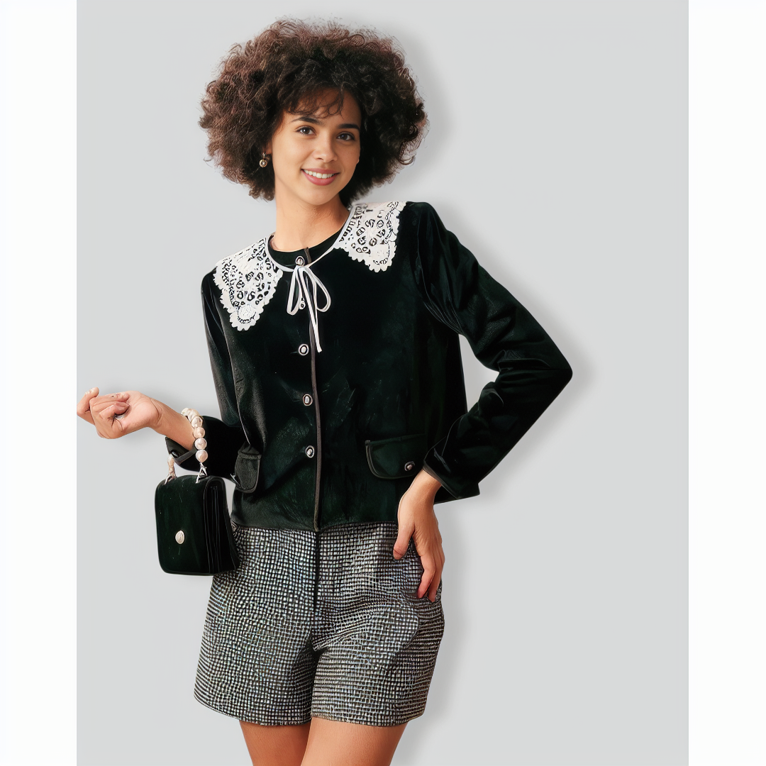 The Black Crew Neck Velvet Jacket