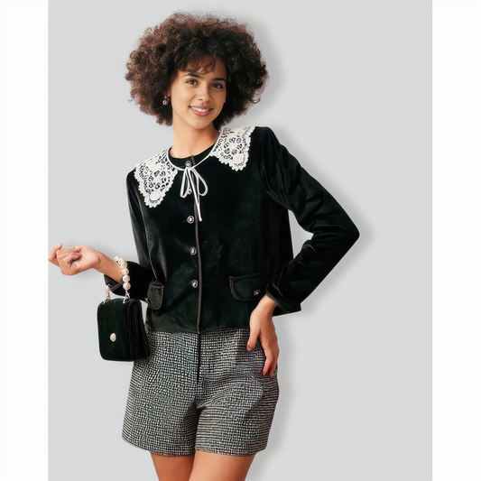 The Black Crew Neck Velvet Jacket