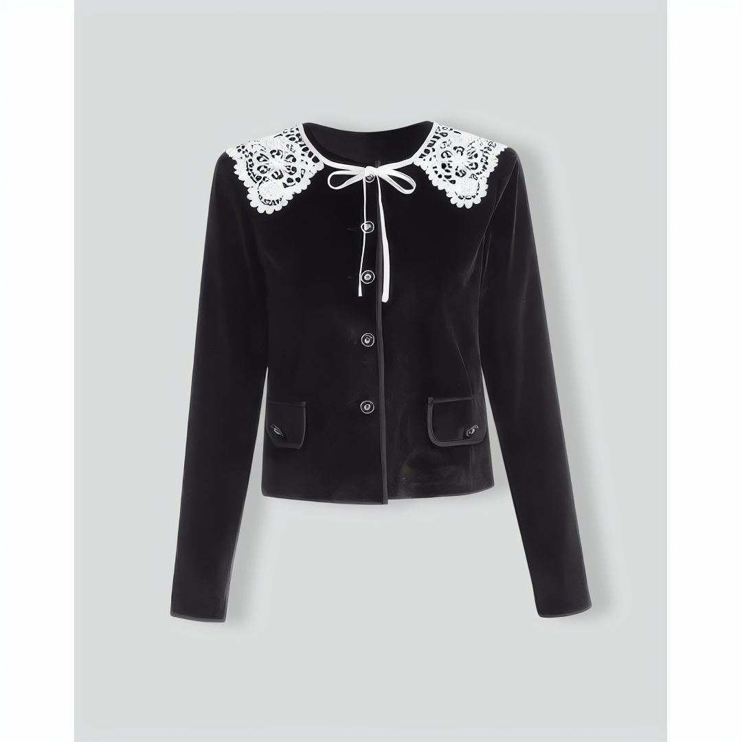 The Black Crew Neck Velvet Jacket