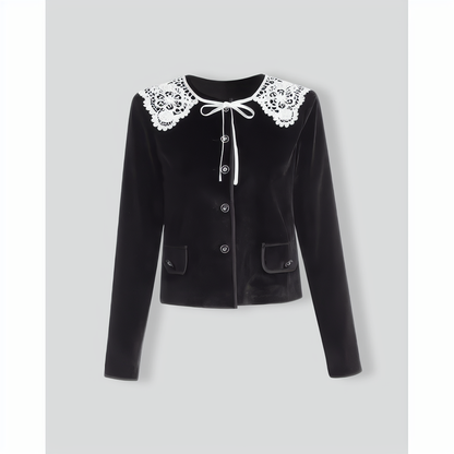 The Black Crew Neck Velvet Jacket