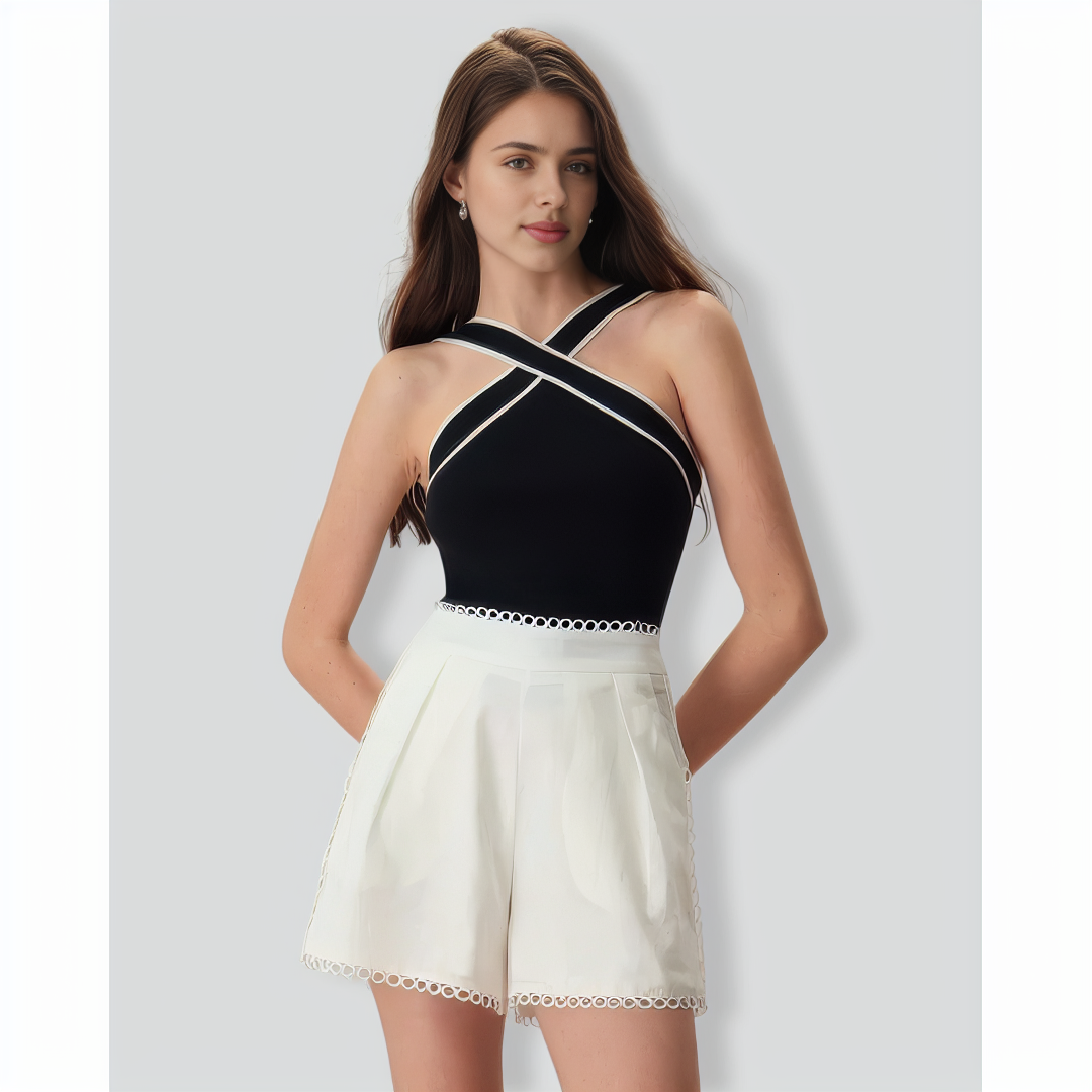 The Black Contrast Knit Tank Top