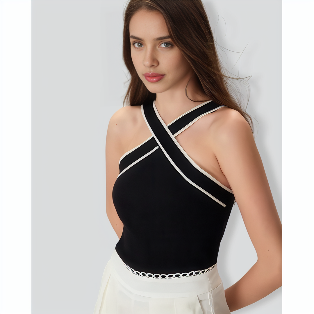 The Black Contrast Knit Tank Top