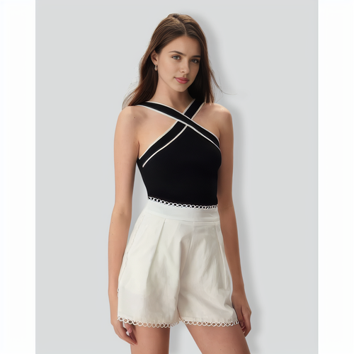 The Black Contrast Knit Tank Top
