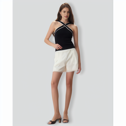 The Black Contrast Knit Tank Top