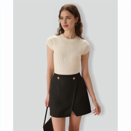 Women's Apricot Ribbed Knit Tee