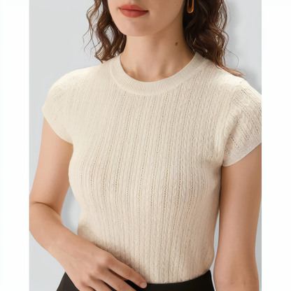 Women's Apricot Ribbed Knit Tee