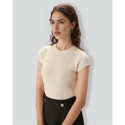 Women's Apricot Ribbed Knit Tee