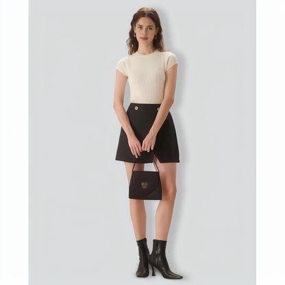 Women's Apricot Ribbed Knit Tee