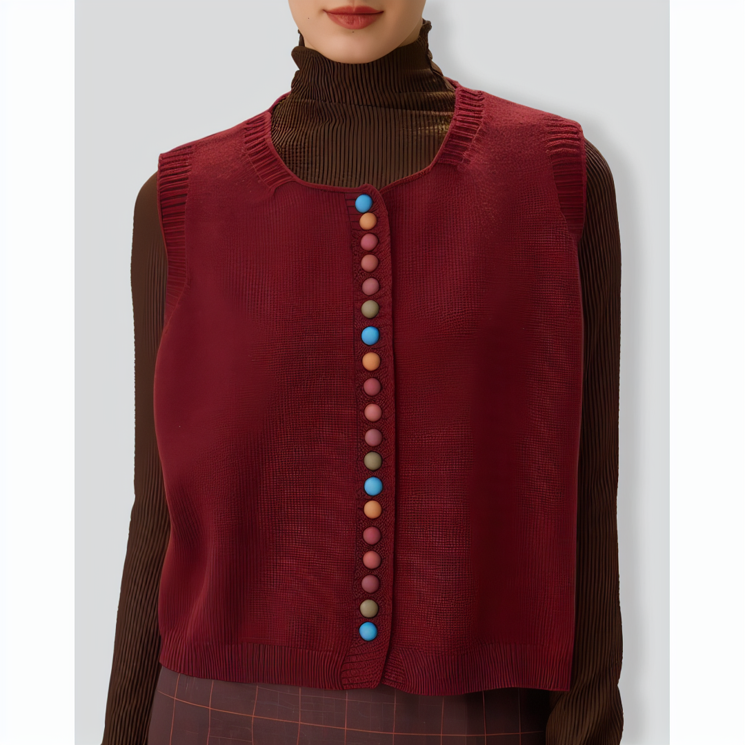 Red Round Neck Single Breasted Knit Vest