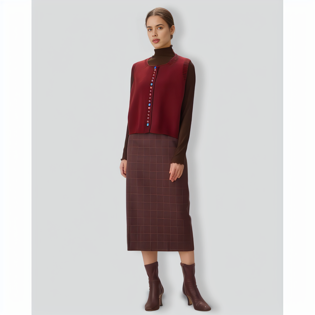 Red Round Neck Single Breasted Knit Vest