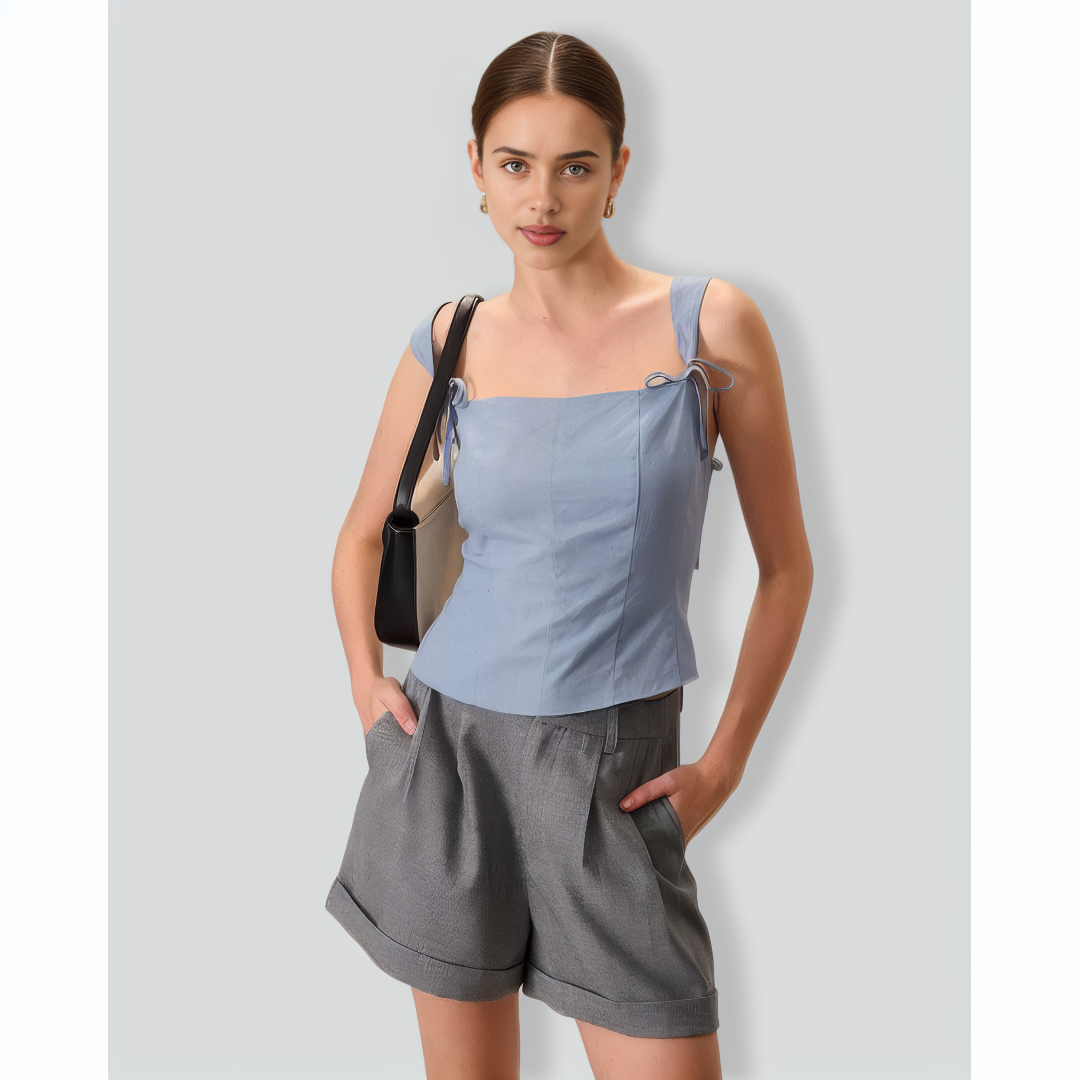 Women's Blue Square Neck Bowknot Tank Top
