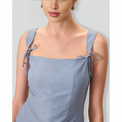 Women's Blue Square Neck Bowknot Tank Top