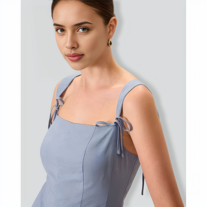 Women's Blue Square Neck Bowknot Tank Top