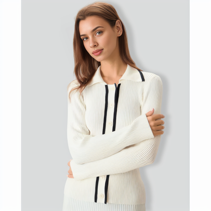 Women's Beige Contrasting Single-Breasted Cardigan