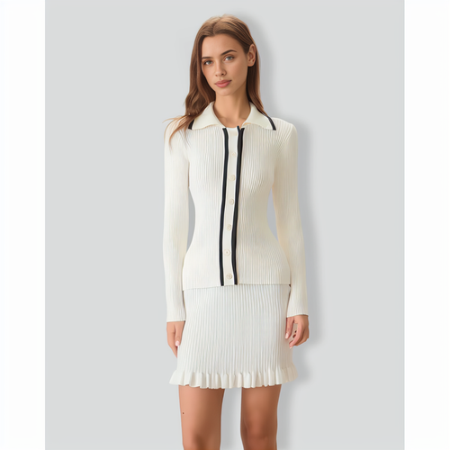 Women's Beige Contrasting Single-Breasted Cardigan