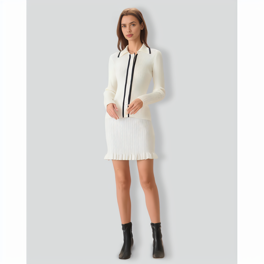 Women's Beige Contrasting Single-Breasted Cardigan