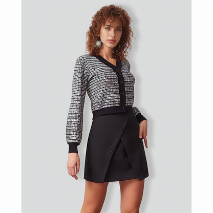 The Black Plaid Colorblock Knit Cardigan